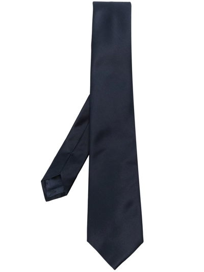 Emporio Armani Pointed Silk Tie In Blue