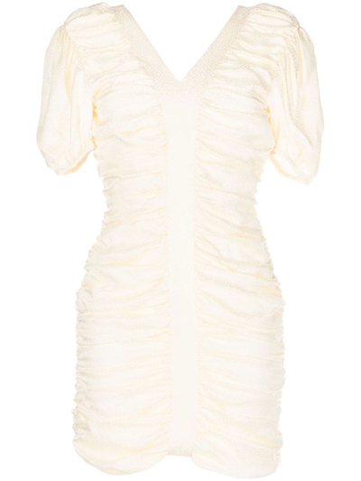 Pushbutton Ruched Mini Dress In Weiss