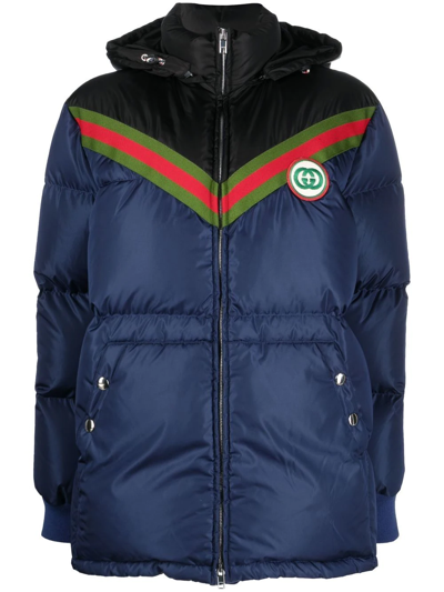 Gucci Logo-patch Padded Coat In Blue