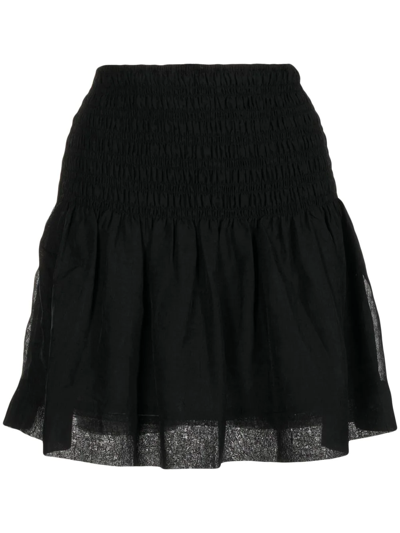 Ganni Crinkled Georgette Smocked Mini-skirt In Black