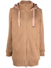 Herno Resort Knitted Lurex Hoodie With Quilted Detail In Braun
