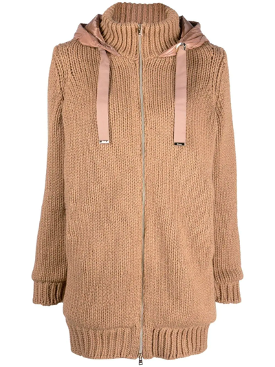 Herno Padded-panel Knitted Jacket In Marrone