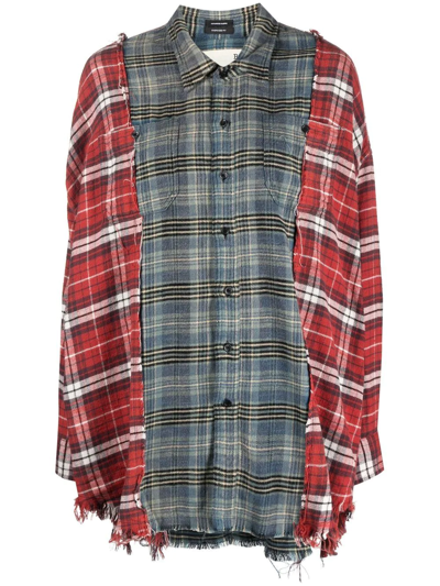 R13 Patchwork Plaid Cotton Flannel Work Shirt In Red