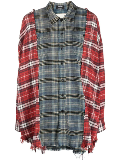 R13 Patchwork Plaid Cotton Flannel Work Shirt In Red Blue Plaid