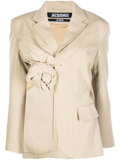 Jacquemus Neutral La Waistcoate Baccala Knotted Blazer In Beige