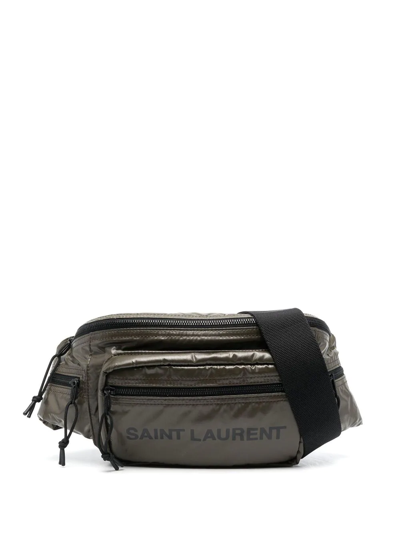 Saint Laurent Nuxx Logo-print Nylon-ripstop Belt Bag In Green