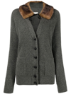 Saint Laurent Shearling-trim Ribbed Cardi-coat In Grey