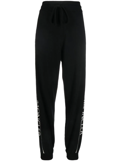 Moncler Logo-tape Knitted Trackpants In Black