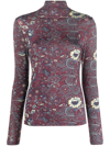 Ulla Johnson Aurelia Botanical-print High-neck Top In Purple-drk