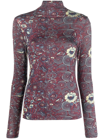 Ulla Johnson Aurelia Botanical-print High-neck Top In Purple