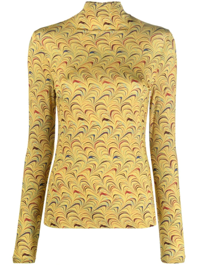 Ulla Johnson Aurelia Printed Turtleneck Top In Gelb