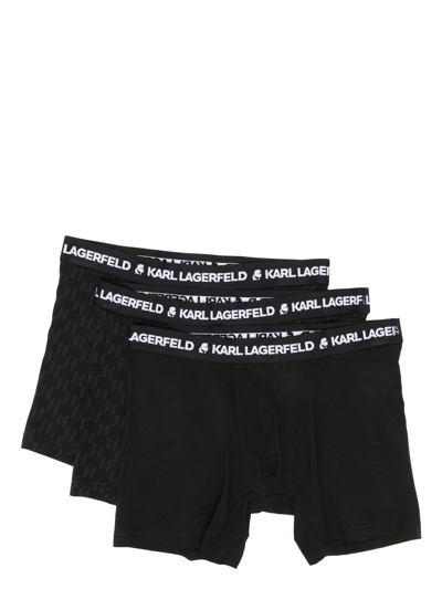 Karl Lagerfeld Logo-waistband Boxers (pack Of 3) In Black