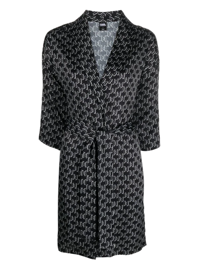 Karl Lagerfeld Monogram Belted Robe In Black