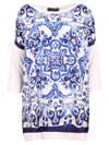 Dolce & Gabbana Silk Twill Crew-neck Pullover With Majolica Print In Majolica Print