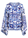 Dolce & Gabbana Majolica-print Round Neck Charmeuse Blouse In Majolica Print