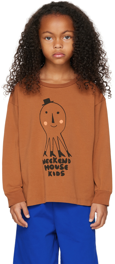Weekend House. Kids Brown Octopus Long Sleeve T-shirt