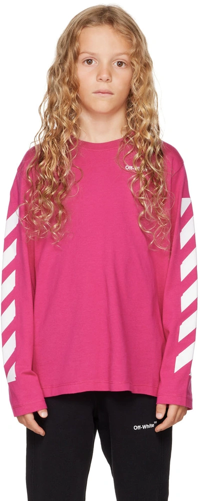 Off-white Kids Pink Rubber Arrow Long Sleeve T-shirt In Fuchsia White