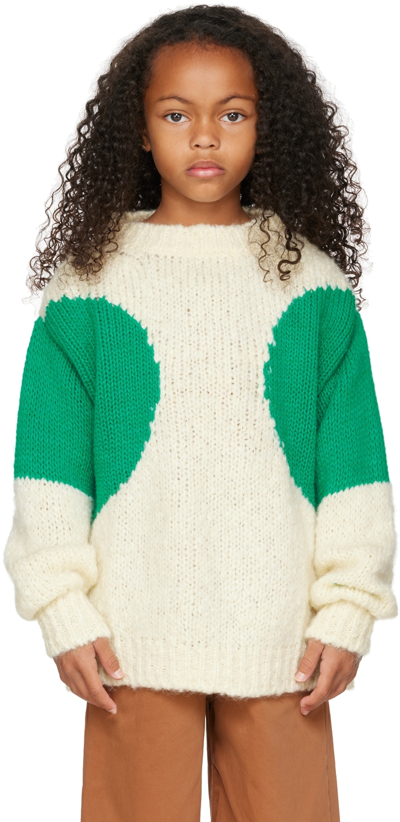 Weekend House. Kids Off-white & Green Dot Sweater In Cream