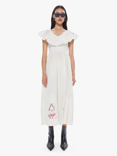 MARIA CHER TILDA MIDI DRESS OFF-WHITE IN NATURAL, SIZE LARGE (ALSO IN XS, M,XS, M)