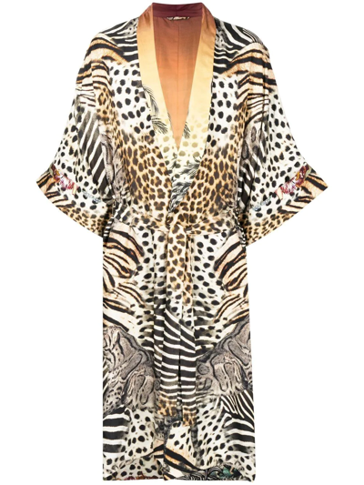 Camilla Graphic-print Reversible Silk Robe In Neutral