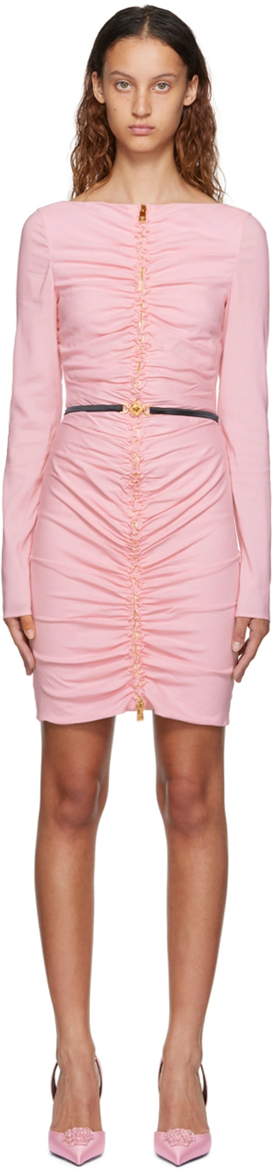 Versace Medusa Ruched Mini Dress - Women's - Spandex/elastane/viscose In Pink