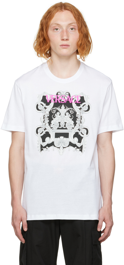 Versace Baroque Graphic-print Relaxed-fit Cotton-jersey T-shirt In White