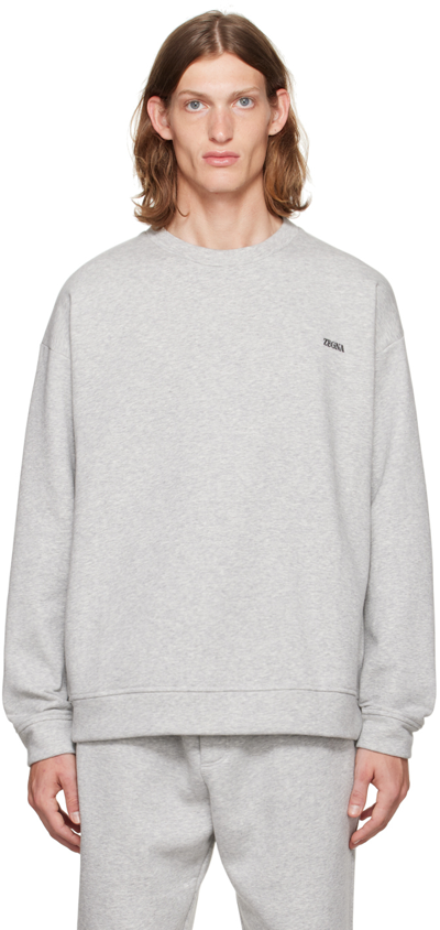 Zegna Gray Essential Sweatshirt In 052 - Grey Melange