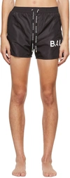 BALMAIN BLACK PRINTED SWIM SHORTS