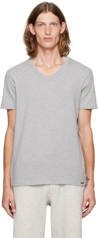 Tom Ford Grey Cotton T-shirt Vneck In White