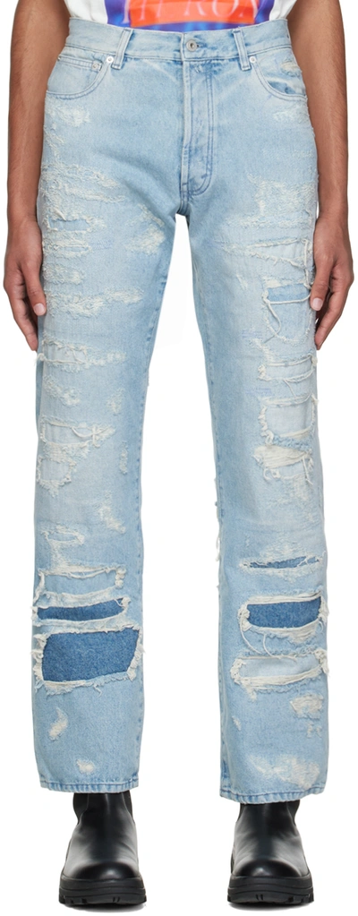 Heron Preston Light Blue Distressed Straight-leg Jeans In #add8e6