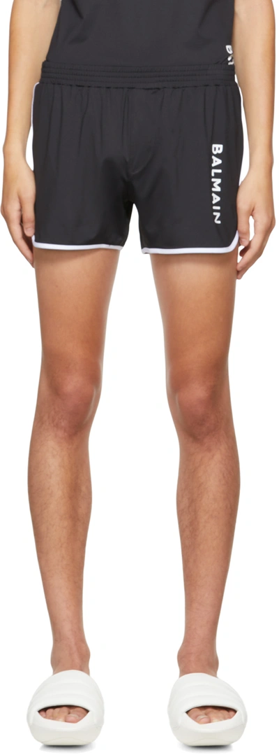 Balmain Black Bonded Shorts In 010 - Black/white