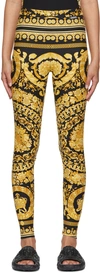 Versace Gold And Black Stretch Fabric Leggings With Baroque Heriatge Print In 5b000 Black+gold