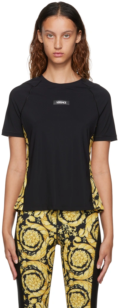 Versace Black & Gold Barocco Running T-shirt In 5b010 Black+print