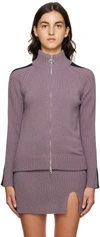 THEOPEN PRODUCT PURPLE TRACK KNIT ZIP-UP SWEATER