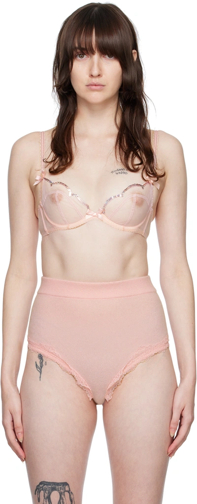 Agent Provocateur Lorna Party Sequin-embellished Tulle Underwired Soft-cup Bra In Baby Pink/rose Gold