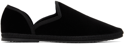 The Row Noelle Suede Collapsible-heel Slippers In Black