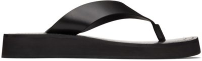 The Row Ginza Leather And Suede Platform Flip Flops In Blk Black