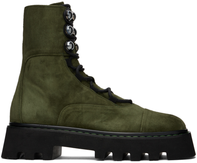 Nicholas Kirkwood Pearlogy Suede Combat Boots In Myg Military Green