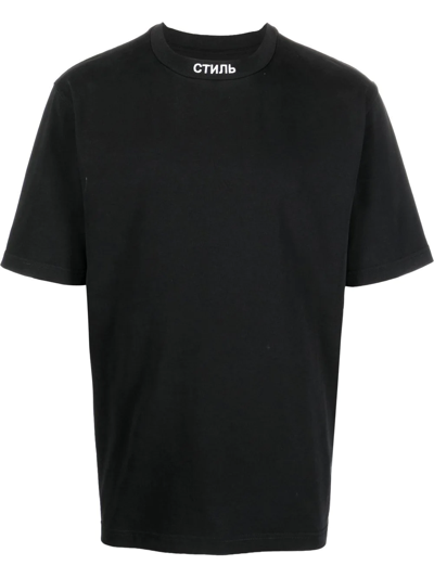 Heron Preston Black Logo-patch Cotton T-shirt In Nero