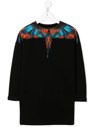 Marcelo Burlon County Of Milan Kids' Travel Wings Sweatshirt Dress In Black