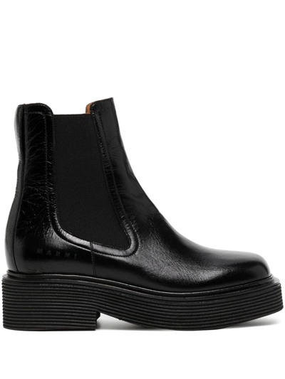 Marni Ridged-sole Ankle Boots In Black