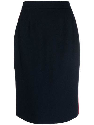 Pre-owned Chanel 1980s High-waisted Knitted Skirt In Blue