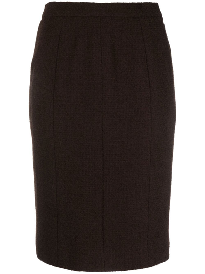 Pre-owned Chanel 1995 High-waisted Pencil Skirt In Brown