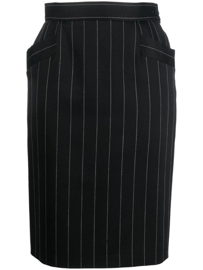 Pre-owned Saint Laurent 1990s Pinstripe High-waisted Skirt In Black