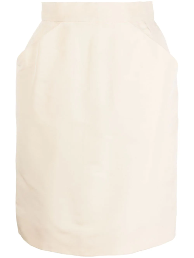 Pre-owned Chanel 1980s High-waisted Silk Skirt In Neutrals