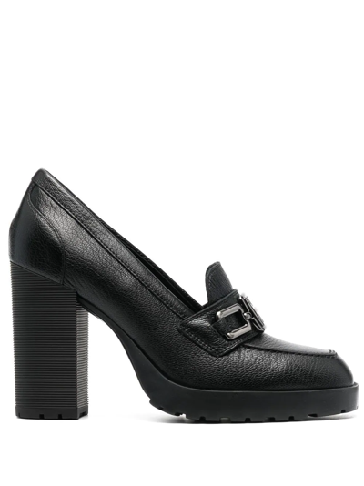 Hogan Heeled Calf-leather Loafers In Black