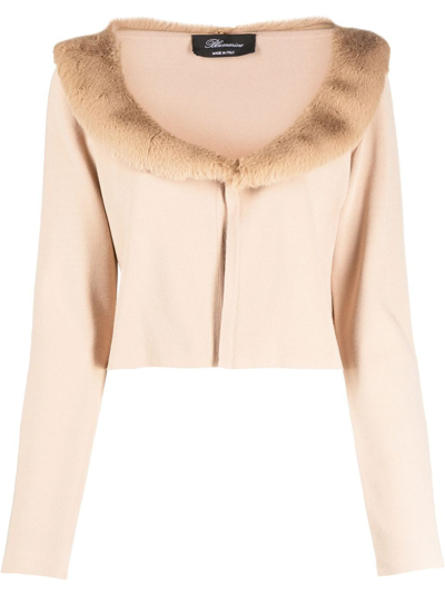 Blumarine Cardigan With Ecovisone Collar In Nude & Neutrals