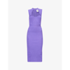 Herve Leger Cut-out Ribbed Recycled Rayon-blend Midi Dress In Ultraviolet