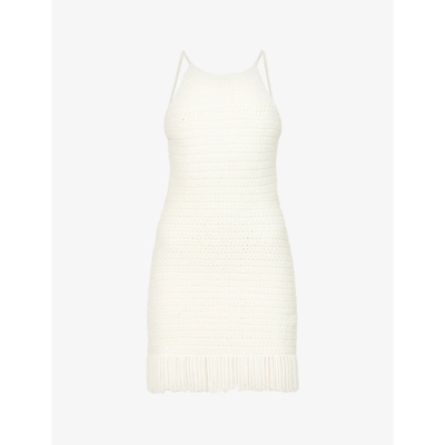 Magda Butrym Crochet Fringe-trim Stretch-silk Mini Dress In Cream