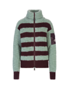 MONCLER WOMAN MINT GREEN AND BURGUNDY STRIPED WOOL AND COTTON CARDIGAN